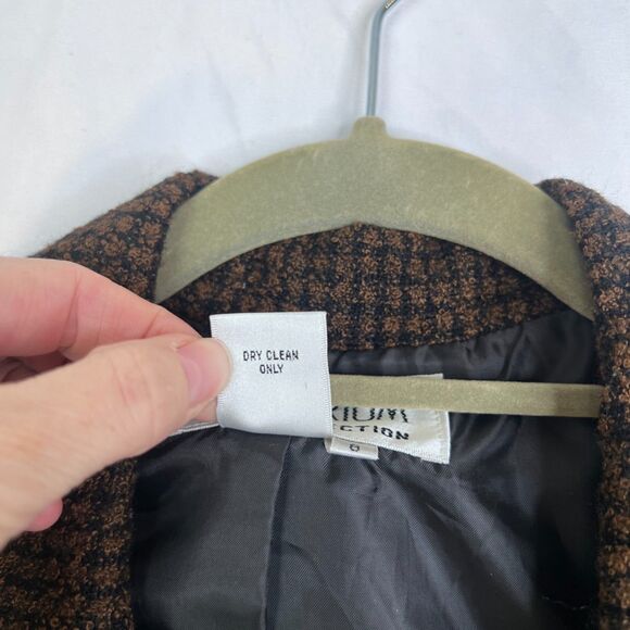 Atrium Collection Brown Tweed Plaid Career Blazer Double Breasted Size 8 Classic - Picture 9 of 10